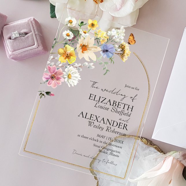 Colourful Wildflower Arch Gold Frame | Boho Weddin Acrylic Invitations (Creator Uploaded)