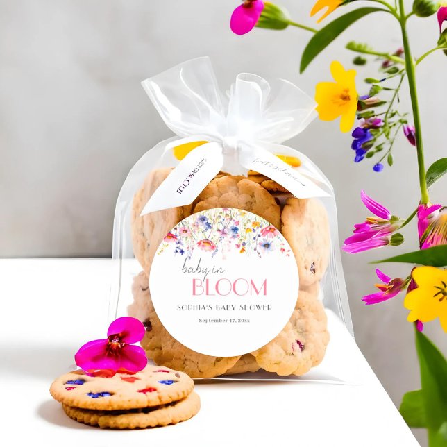 Colourful Wildflower Baby in Bloom Baby Shower Classic Round Sticker (Creator Uploaded)