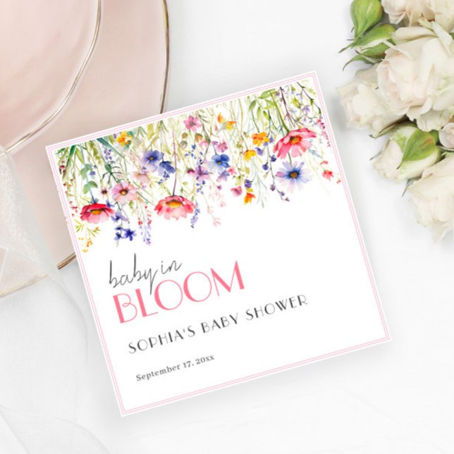 Colourful Wildflower Baby in Bloom Baby Shower Napkin (Creator Uploaded)