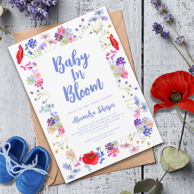 Colourful Wildflower Baby in Bloom Boy Baby Shower Invitation (Colorful wildflower baby in bloom boy baby shower invitation )