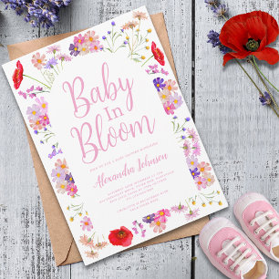 Colourful Wildflower baby in bloom Girl Baby Showe Invitation