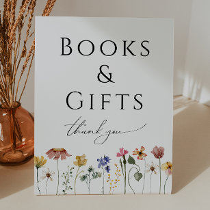Colourful Wildflower Baby Shower Books and Gifts Pedestal Sign