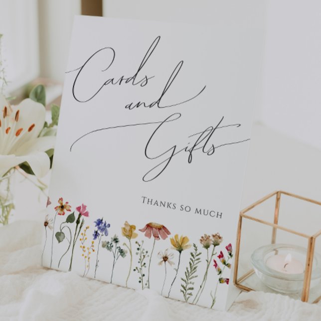 Colourful Wildflower Baby shower Cards and Gifts Pedestal Sign (Creator Uploaded)