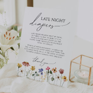 Colourful Wildflower Baby Shower Late Night Diaper Pedestal Sign