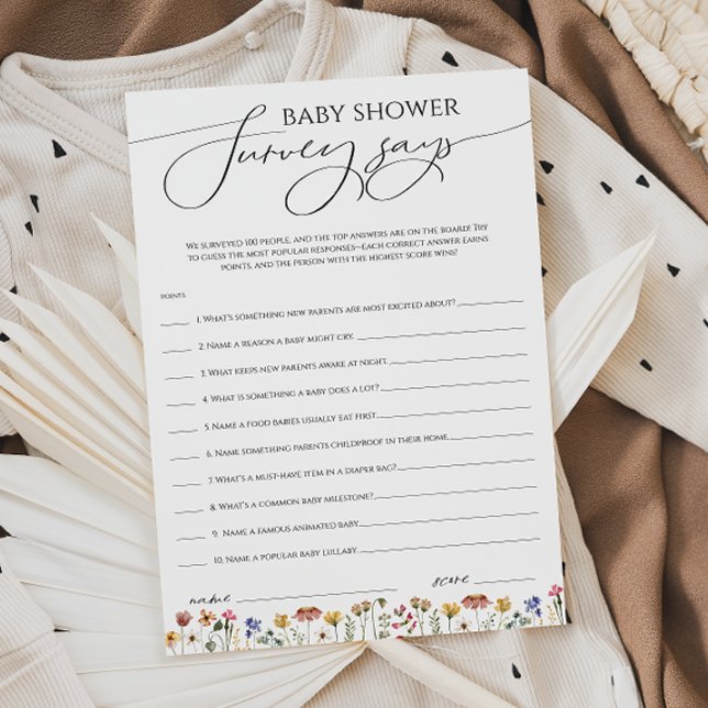 Colourful Wildflower Baby Shower Survey Says Card (Creator Uploaded)