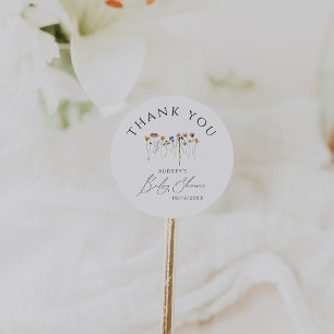 Colourful Wildflower Baby Shower Thank You Favour Classic Round Sticker