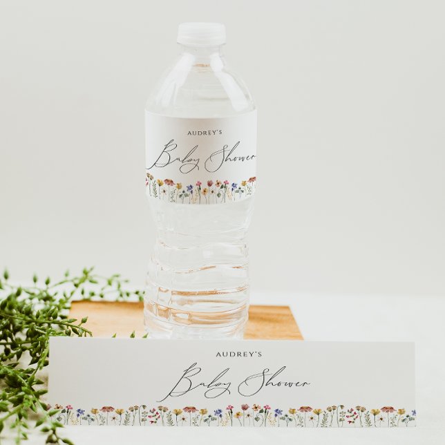 Colourful Wildflower Baby Shower Water Bottle Label (Creator Uploaded)