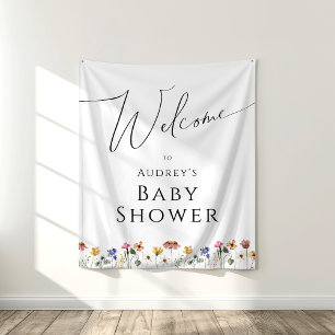 Colourful Wildflower Baby Shower Welcome Backdrop Tapestry