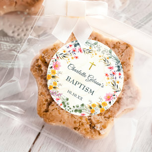 Colourful Wildflower Baptism Classic Round Sticker