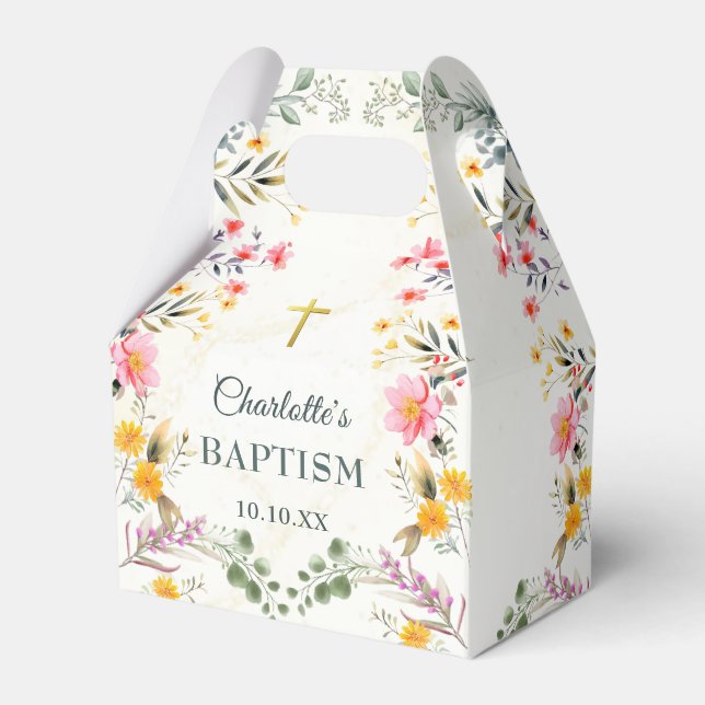 Colourful Wildflower Baptism Favour Box (Front Side)