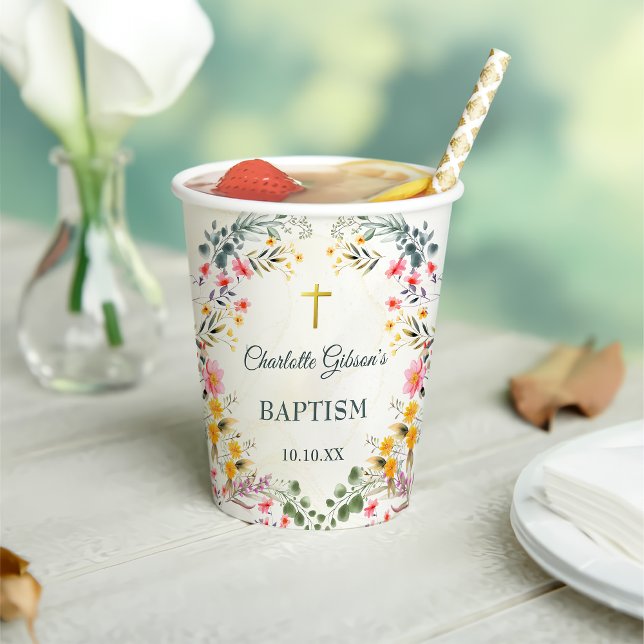 Colourful Wildflower Baptism Paper Cups (Creator Uploaded)