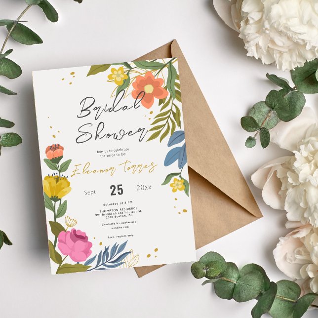 Colourful Wildflower Beig chic boho Bridal Shower Invitation (Creator Uploaded)