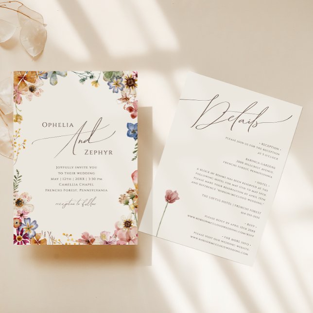 Colourful Wildflower | Beige All In One Wedding Invitation (Creator Uploaded)