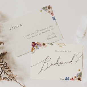 Colourful Wildflower Beige Bridesmaid Proposal Car Invitation