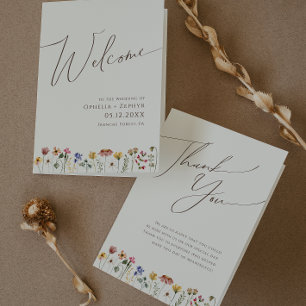 Colourful Wildflower   Beige Folded Wedding Progra Programme