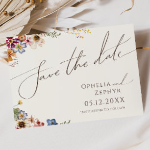 Colourful Wildflower Beige Garden Horizontal Save The Date