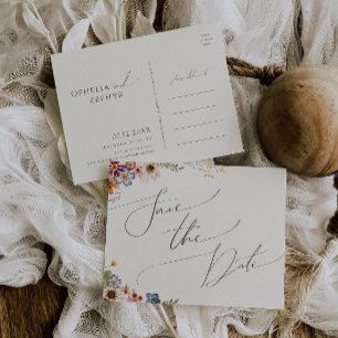 Colourful Wildflower Beige Garden Save The Date Invitation Postcard