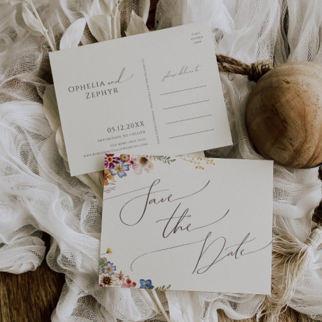 Colourful Wildflower | Beige Garden Save The Date Invitation Postcard (Creator Uploaded)
