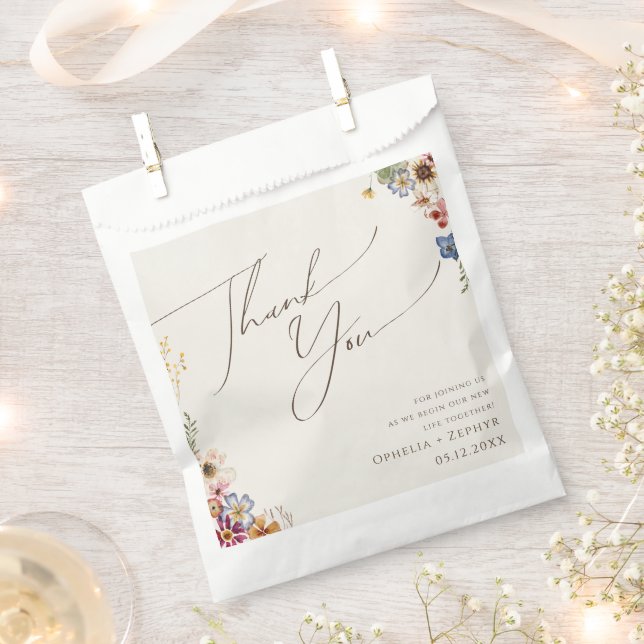 Colourful Wildflower | Beige Garden Thank You Favour Bags (Clipped)