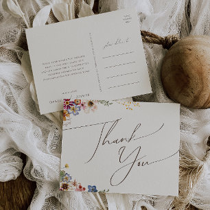 Colourful Wildflower Beige Garden Wedding Thank Yo Postcard