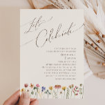 Colourful Wildflower | Beige Let's Celebrate Invitation<br><div class="desc">This colourful wildflower | beige let's celebrate invitation is perfect for your simple, whimsical boho rainbow summer celebration. The bright, enchanted pink, yellow, orange, blue, and gold colour florals give this product the feel of a minimalist elegant vintage hippie spring garden. The modern design is artsy and delicate, portraying a...</div>