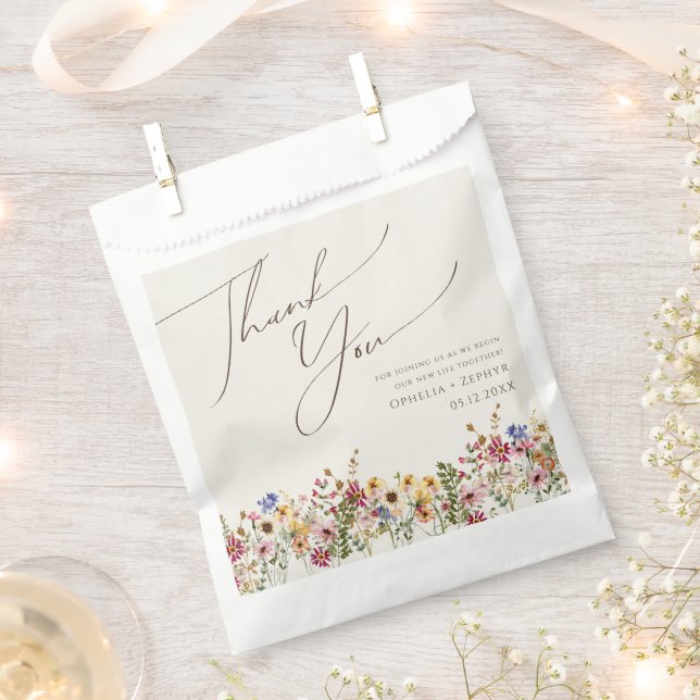 Colourful Wildflower | Beige Meadow Thank You Favour Bags (Clipped)