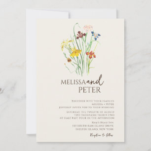 Colourful Wildflower Beige Monogram Photo Wedding  Invitation