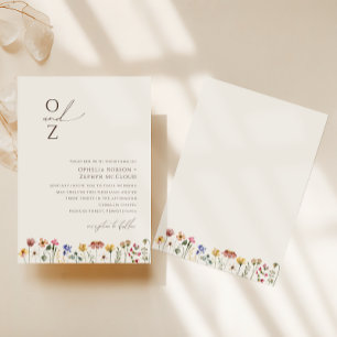 Colourful Wildflower Beige Monogram Wedding Invitation