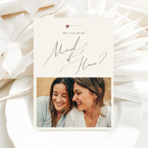 Colourful Wildflower Beige Photo Maid of Honour Ca Invitation
