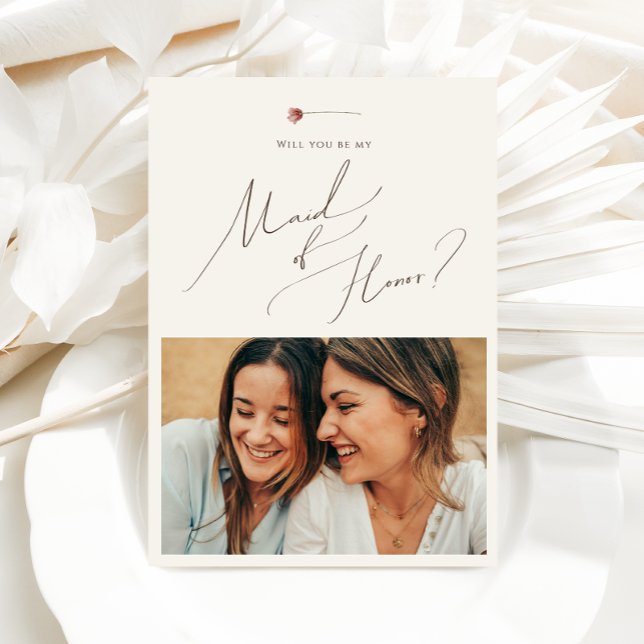 Colourful Wildflower Beige Photo Maid of Honour Ca Invitation (Creator Uploaded)