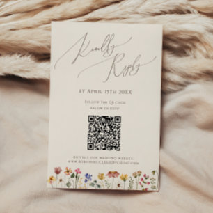 Colourful wildflower Beige QR Code RSVP Card