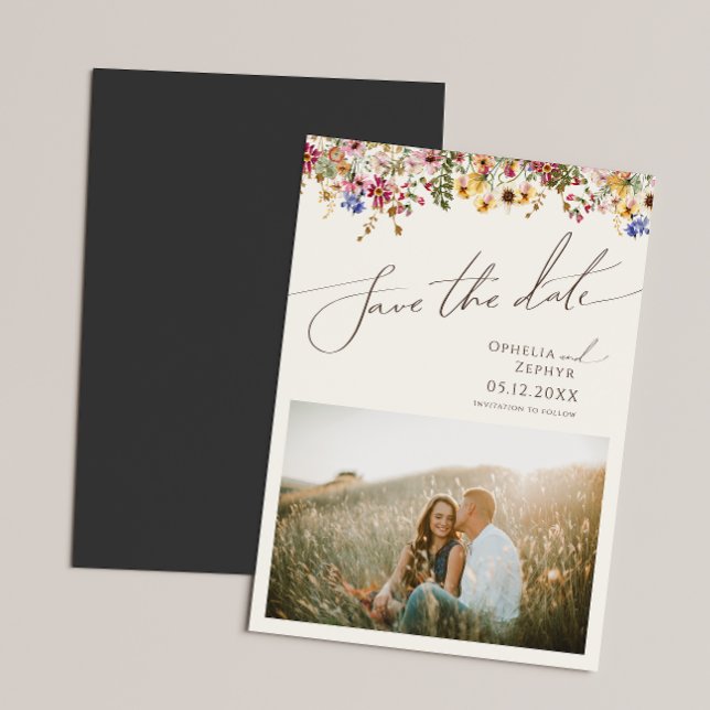 Colourful Wildflower | Beige Save The Date Magnetic Invitation (Creator Uploaded)