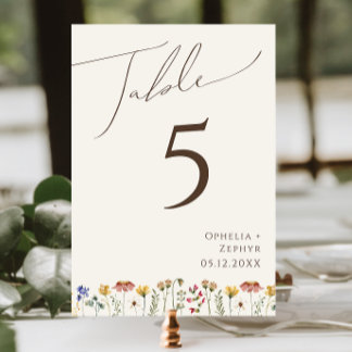 Colourful Wildflower | Beige Table Number