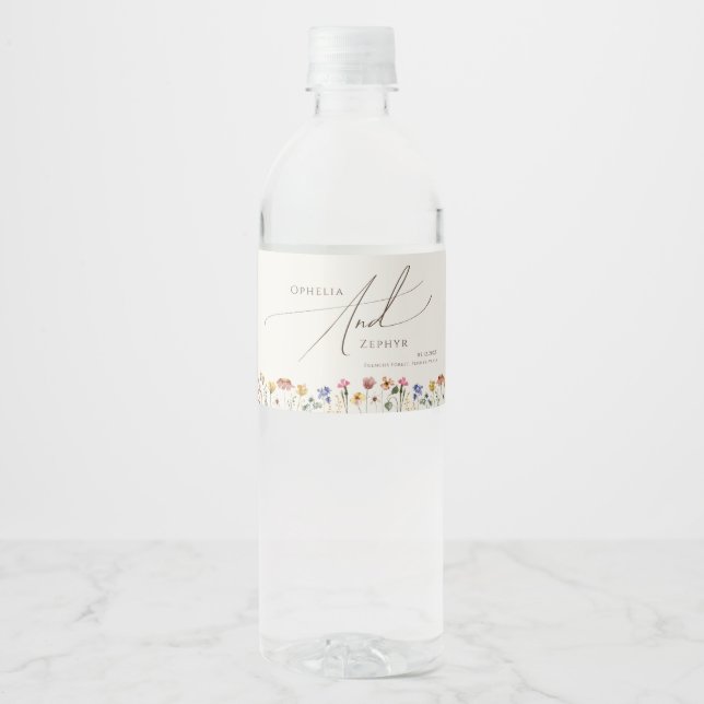 Colourful Wildflower | Beige Water Bottle Label (Front)