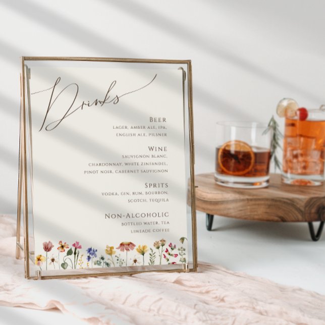 Colourful Wildflower | Beige Wedding Drinks Menu Poster (Creator Uploaded)