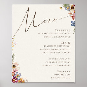Colourful Wildflower Beige Wedding Menu Sign