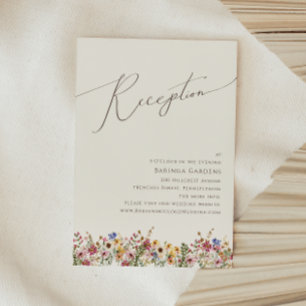 Colourful Wildflower Beige Wedding Reception Car Enclosure Card