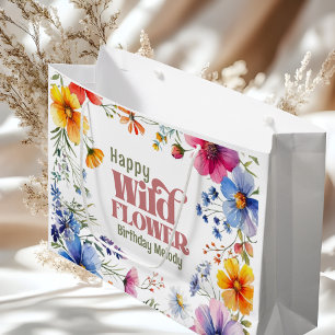 Colourful Wildflower birthday  Large Gift Bag
