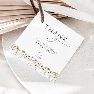 Colourful Wildflower Birthday Square Thank You Favour Tags