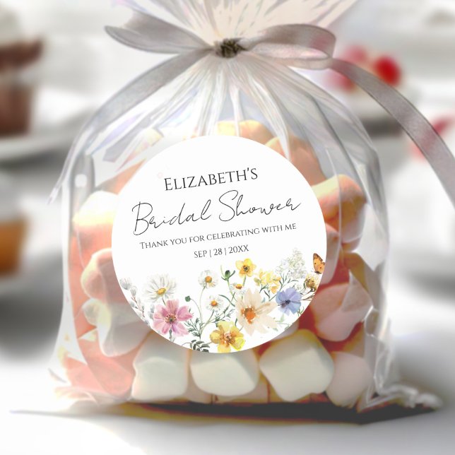 Colourful Wildflower Boho Bridal Shower thank you Classic Round Sticker (Creator Uploaded)