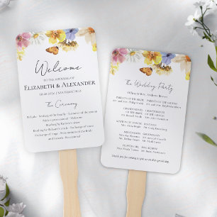 Colourful Wildflower   Boho Ceremony Program Sign Hand Fan