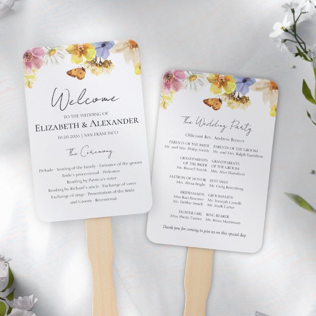 Colourful Wildflower | Boho Ceremony Program Sign Hand Fan (Creator Uploaded)