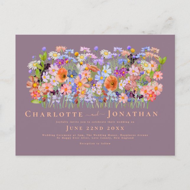 Colourful Wildflower Boho Chic Wedding Postcard (Front)