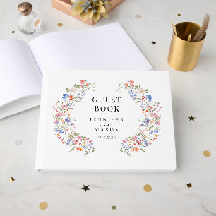 Colourful Wildflower Boho Floral Wedding Guest Boo Book