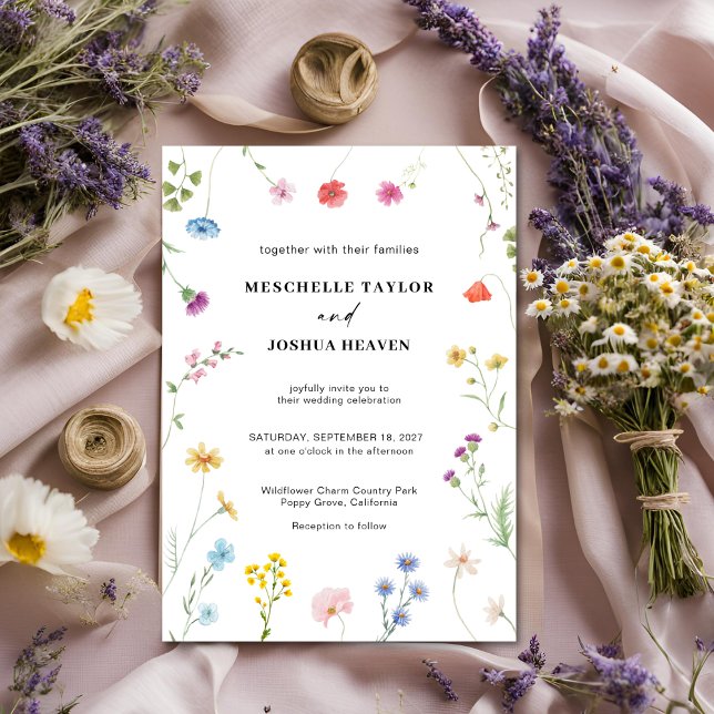 Colourful Wildflower Boho Monogram Photo Wedding Invitation (Creator Uploaded)