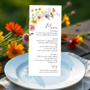 Colourful Wildflower Boho Wedding Menu Card