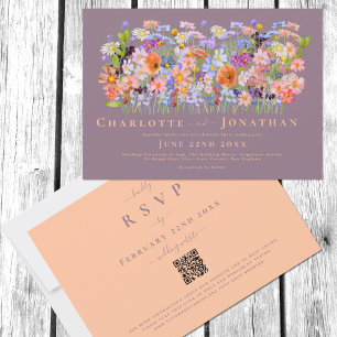 Colourful Wildflower Boho Wedding QR Code Invitation