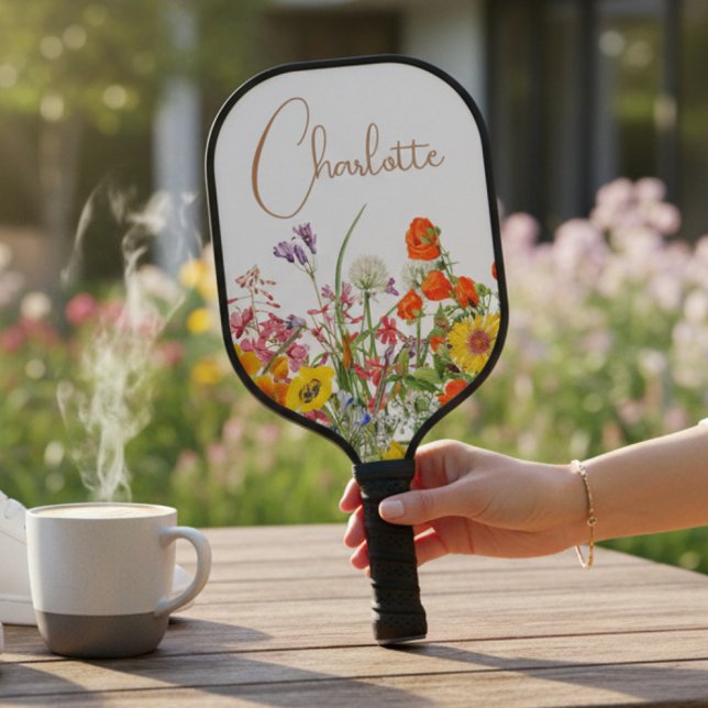 Colourful Wildflower Botanical Personalised Name Pickleball Paddle (Creator Uploaded)