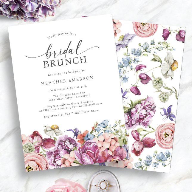 Colourful Wildflower Bridal Brunch Invitation (Colorful Jewel Tones Wildflower Bridal Brunch Invitation by Painted Paperie
)