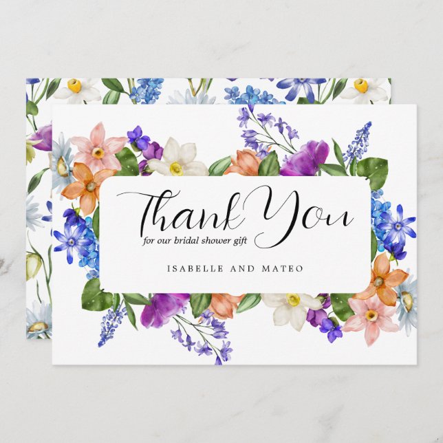 Colourful Wildflower Bridal Shower Flat Thank You Card (Front/Back)
